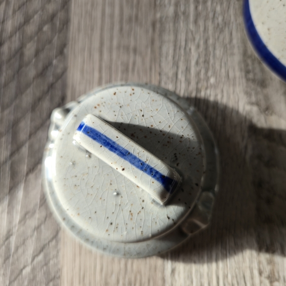 Vintage Home Sweet Home Speckled Stoneware Creamer & Sugar Blue Floral Farmhouse - Picture 8 of 15